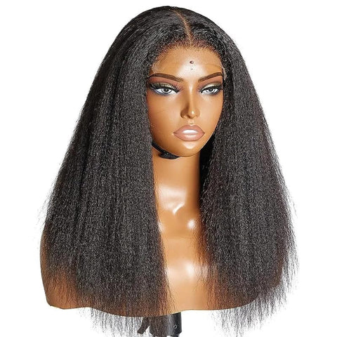 5X5 HD Lace Closeure Kinky Straight Wig Human Hair 180% Density for Women