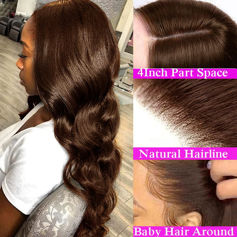 13x4 Lace Frontal Wig  Body Wave Color #4 Human Hair 180 Density 100 human virgin hair Chocolate Brown