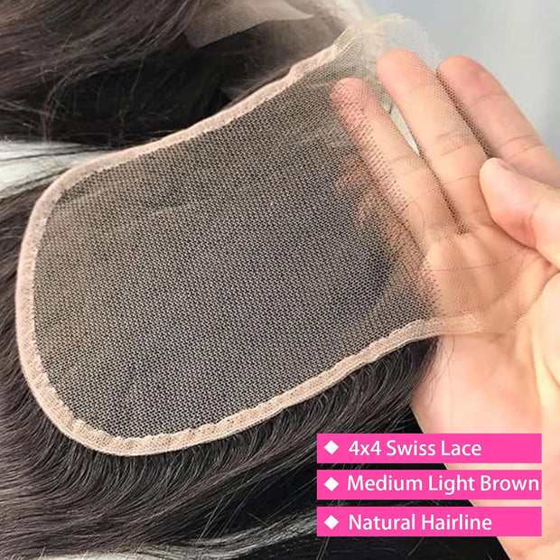 4x4HD Lace Closure Deep Wave Human Hair 100% Unprocessed Brazilian Virgin Hair Free Part