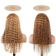 13X4 Deep Wave #27 Wig Transparent Lace Frontal wig 200 Density 100 remy Human Hair Honey Blonde