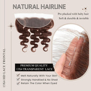 13x4 Lace Frontal Mudium Brown(#4) Body Wave Unprocessed 100% Human Hair Lace Frontal