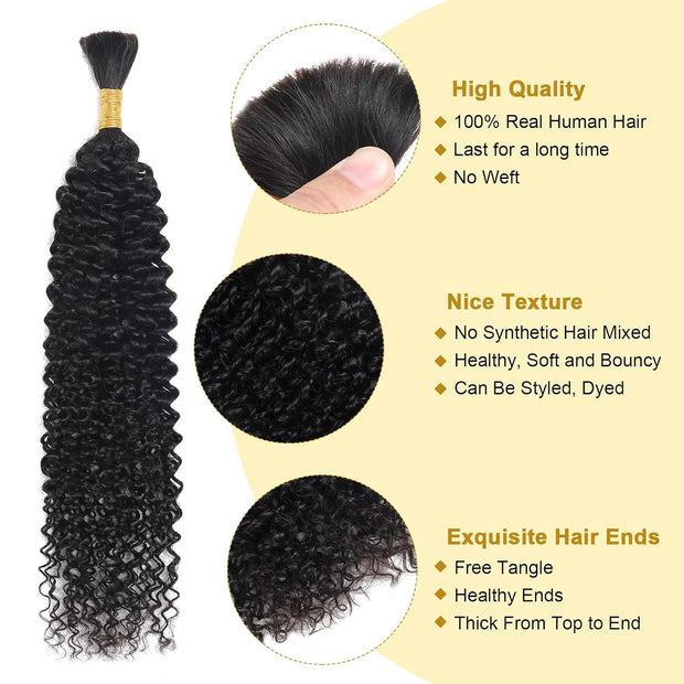 Natural color Human BOHO Braiding Hair Jerry Curl Bulk hair Best Quality Mink hair extensions 100g/bundle