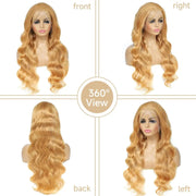 13X4 lace Body Wave #27 Wig Transparent Lace frontal wig 200 Density 100 Remy Human Hair Honey Blonde