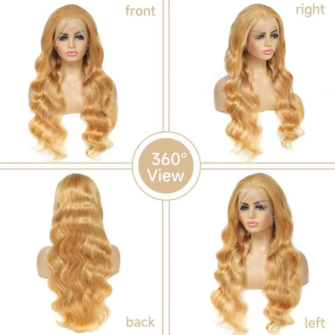 13X4 lace Body Wave #27 Wig Transparent Lace frontal wig 200 Density 100 Remy Human Hair Honey Blonde