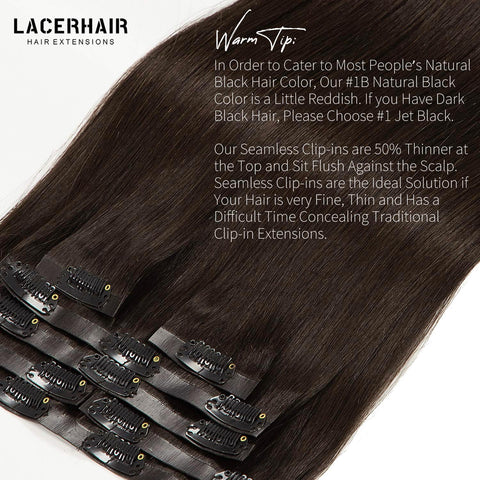 PU Weft Clip On Hair Extensions 18-24 Inch 7Pcs 100g SEAMLESS Clip in Human Hair Natural Black