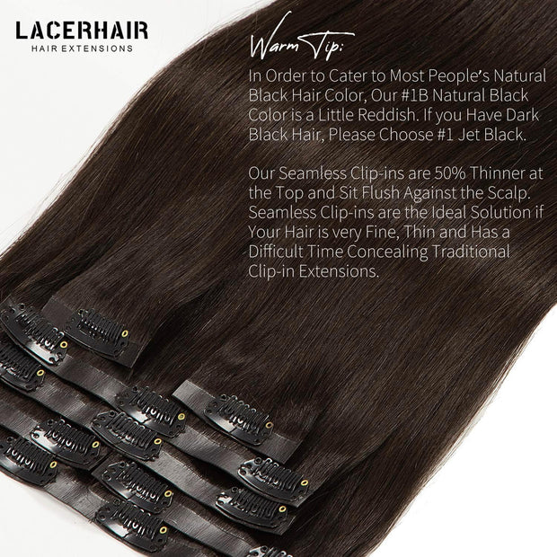 PU Weft Clip On Hair Extensions 18-24 Inch 7Pcs 100g SEAMLESS Clip in Human Hair Natural Black