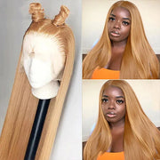 13X4 Straight #27  Wig Transparent Lace Frontal wig 200 density 100 remy Human Hair Honey Blonde