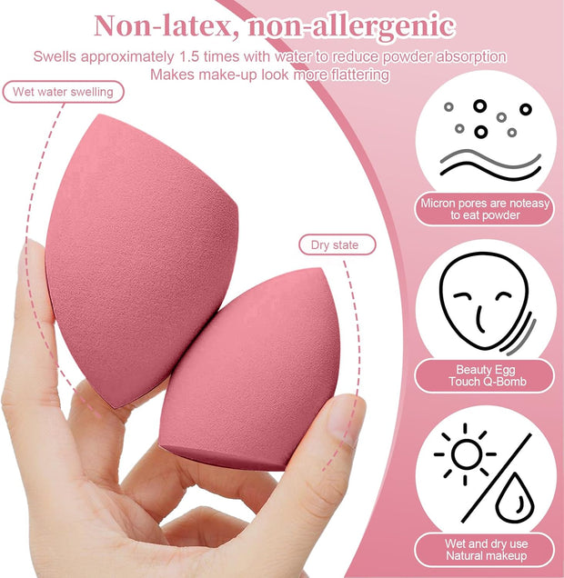 Makeup Sponge, 8 Pcs Beauty Makeup Sponge Blender, Mini Blender Sponges for Liquid, Creams, Powders (Pink)