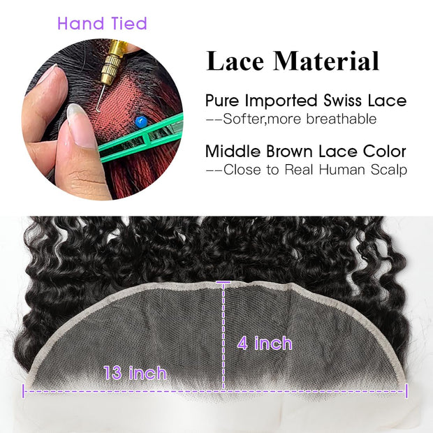 13x4HD Lace Frontal Burmese Curl High Quality Brazilian Virgin Hair Swiss Lace, Skin-melt Lace, Invisible Lace