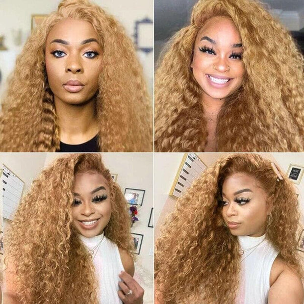 5X5HD Deep Wave COLOR #27 Wig HD Lace closure wig 200 density 100 remy Human Hair Honey Blonde