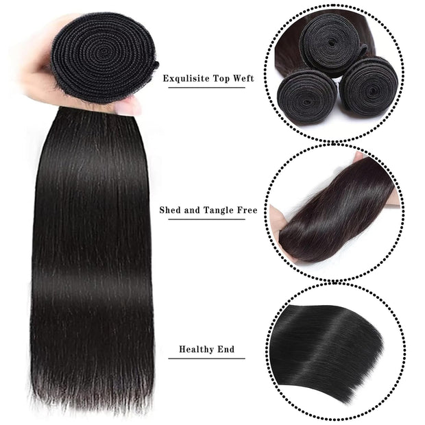 3 Bundle Virgin Human Hair Straight Unprocessed Hair Natural Black Color