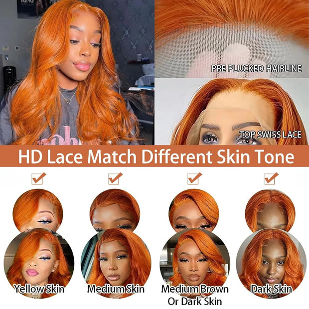 13x4 Lace Wig Color #350 Reddish Brown Body Wave 180 Density 100 Human Hair full frontal transparent lace Wig