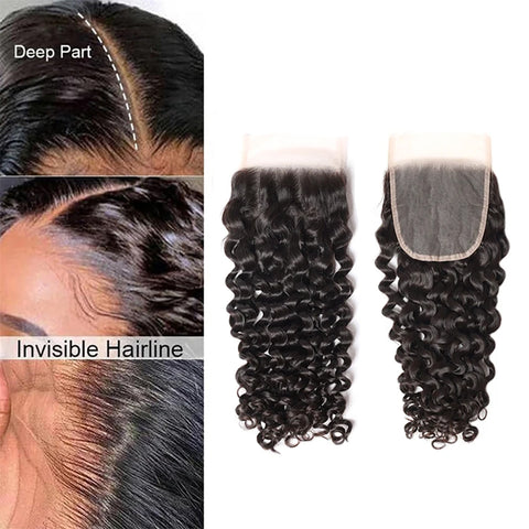 Burmese Curly Human Hair Bundles #1B Natural Color Wavy Mink Hair and 5*5 Transparent Closure For Women