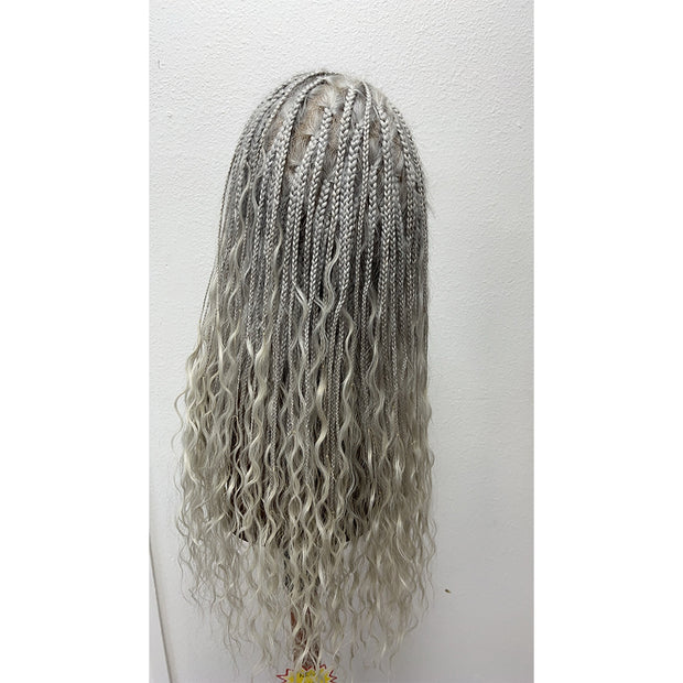 Beyonce Style Silver Grey Braided Wigs 100% Human Hair 24 Inch