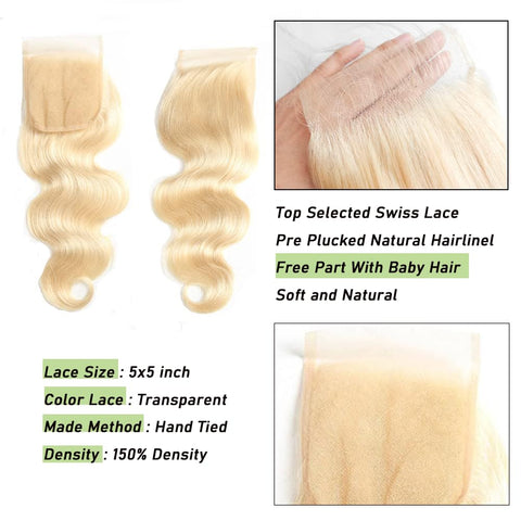 5X5  HD Lace Closure 613 Blonde Human Hair Body Wave