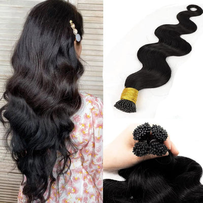 I-tip Premium Hair extensions Natural Black Body Wave