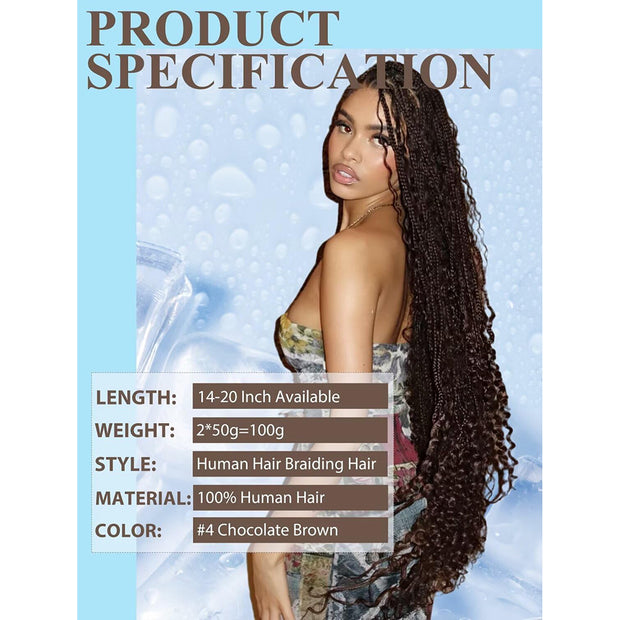 Color #2 Human Braiding Hair deep Wave Bulk 100 human Mink Hair 100g/bundle 20inch , 22inch