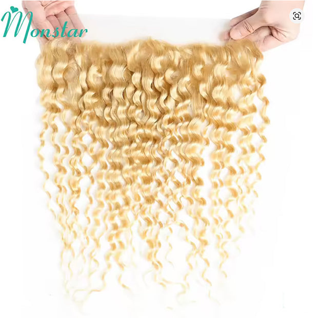 13x6 HD Lace Frontal 613 Blonde Deep Wave 100% Human Hair Swiss Lace, Skin-melt Lace, Invisible Lace