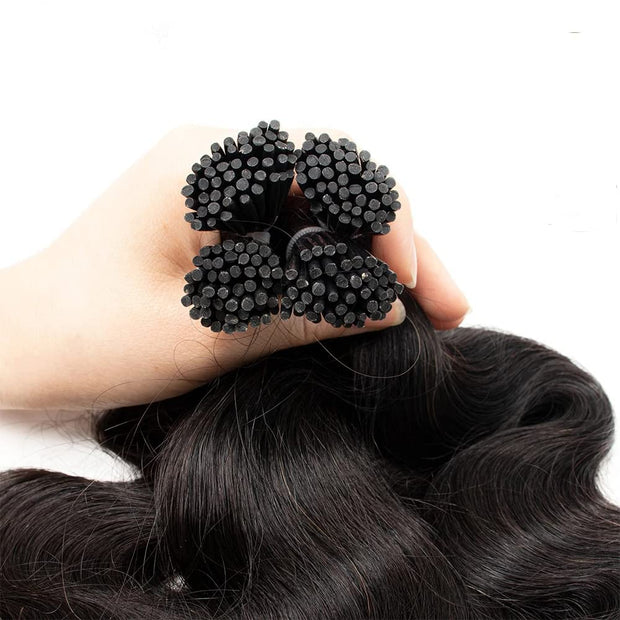 I-tip Premium Hair extensions Natural Black Body Wave