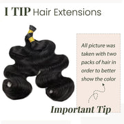 I-tip Premium Hair extensions Natural Black Body Wave