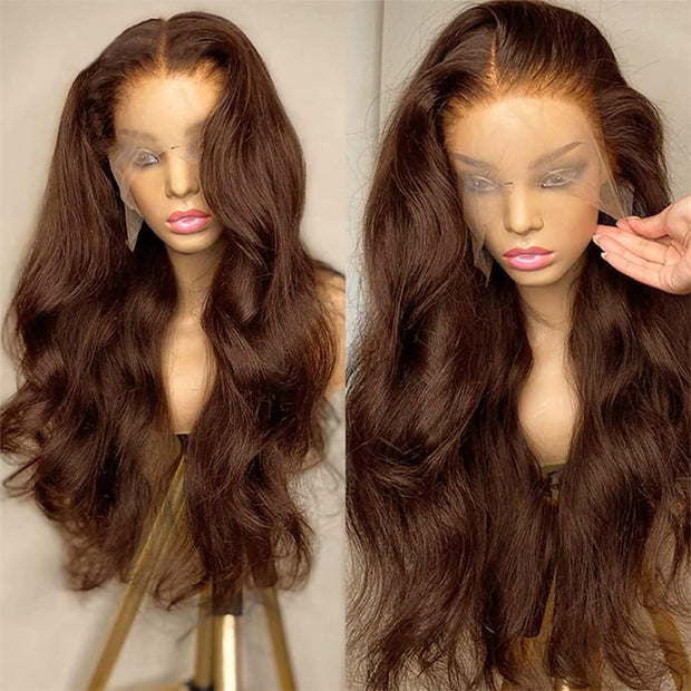 13x4 Lace Frontal Wig  Body Wave Color #4 Human Hair 180 Density 100 human virgin hair Chocolate Brown