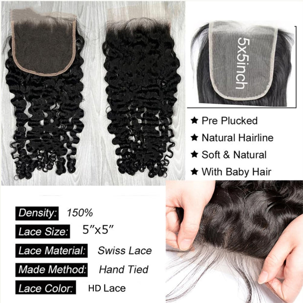 5x5HD Lace Closure Burmese Curl Natural Color Human Hair