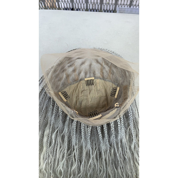 Beyonce Style Silver Grey Braided Wigs 100% Human Hair 24 Inch