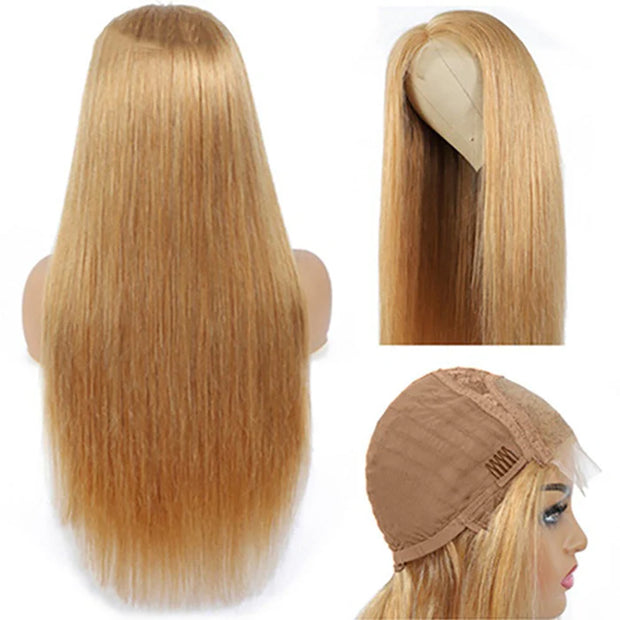 5X5HD Straight color #27 Wig HD Lace closure wig 200 density 100 remy Human Hair Honey Blonde