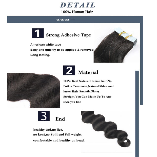 Tape-in Premium Human Hair Natural Color Body Wave - 20Pcs/Pack