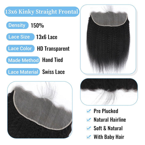 13x6HD Kinky Straight Swiss Lace Frontal Unprocessed Mink Virgin Human Hair Swiss Lace, Skin-melt Lace, Invisible Lace