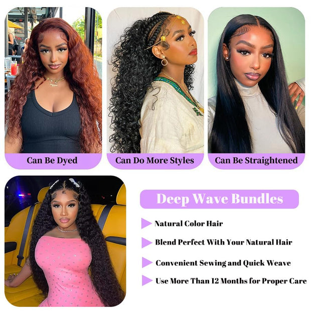 Natural Black Deep Wave 100% Mink Human Hair