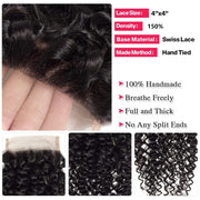 4x4 Lace Transparent Lace Closure Jerry Curl Virgin Natural Human Hair