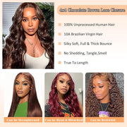 4X4 Lace Closure Body Wave Medium Brown(#4) Color 100% Human Hair Closure