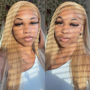 13X4 Straight #27  Wig Transparent Lace Frontal wig 200 density 100 remy Human Hair Honey Blonde