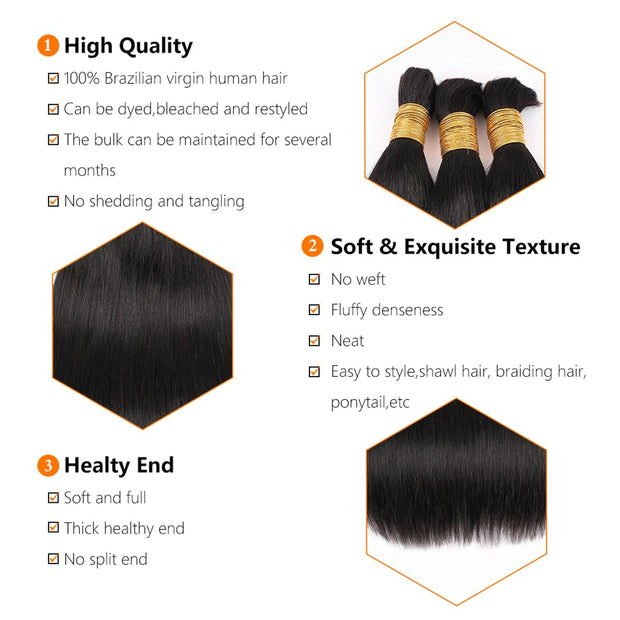 Natural color Human BOHO Braiding Hair Straight Bulkhair Best Quality Mink hair extensions 100g/bundle