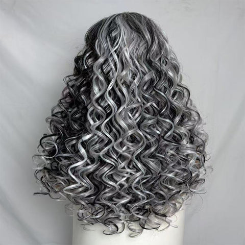 Smiffys Renaissance Vamp Wig, Black & White，Synthetic Cosplay Costume Halloween Wigs for Women