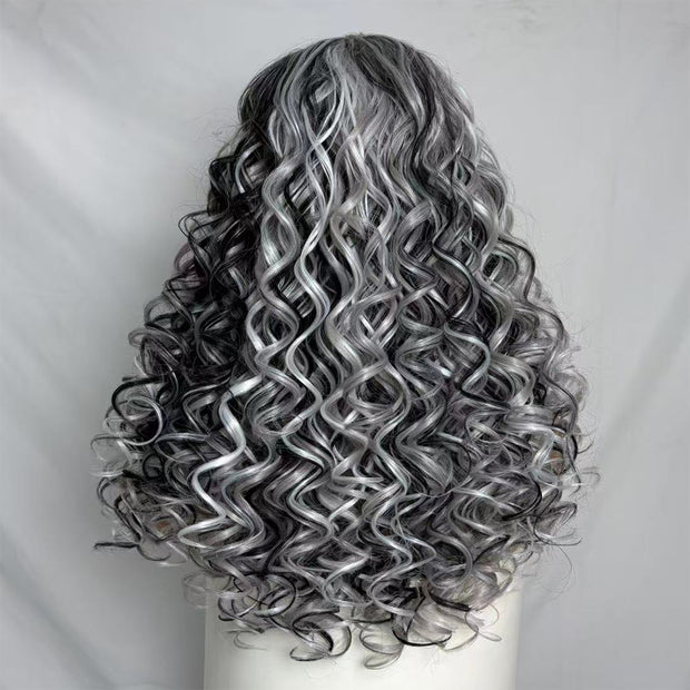 Smiffys Renaissance Vamp Wig, Black & White，Synthetic Cosplay Costume Halloween Wigs for Women