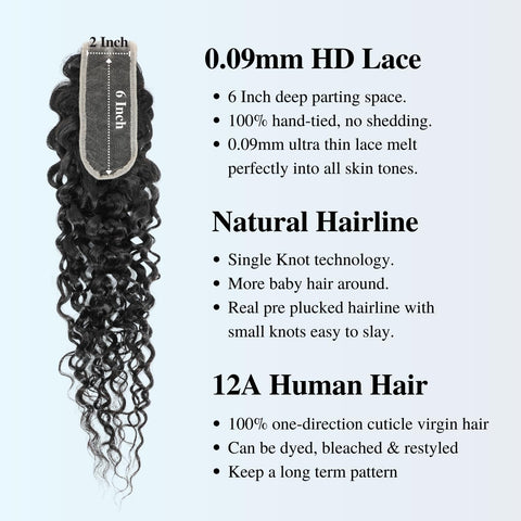 2x6HD Lace Closure Natural Wave Brazilian Virgin Human Hair