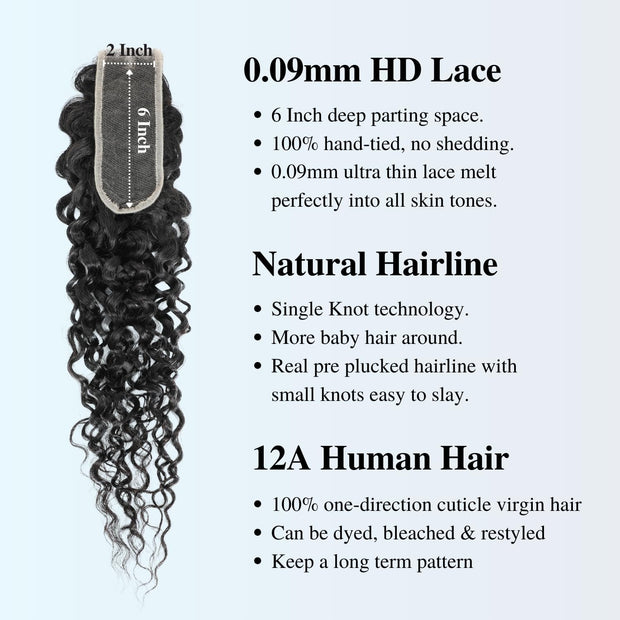 2x6HD Lace Closure Natural Wave Brazilian Virgin Human Hair