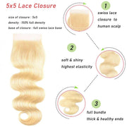 5X5  HD Lace Closure 613 Blonde Human Hair Body Wave