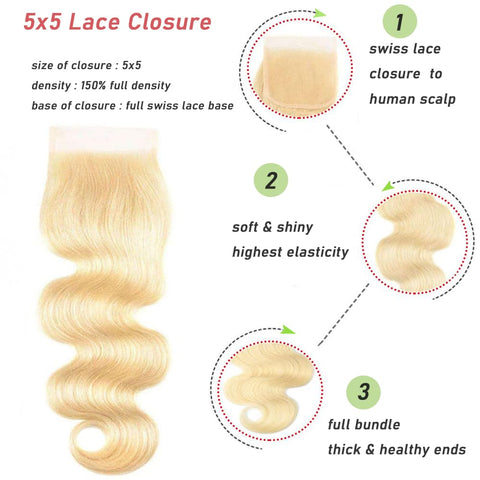 5X5  HD Lace Closure 613 Blonde Human Hair Body Wave