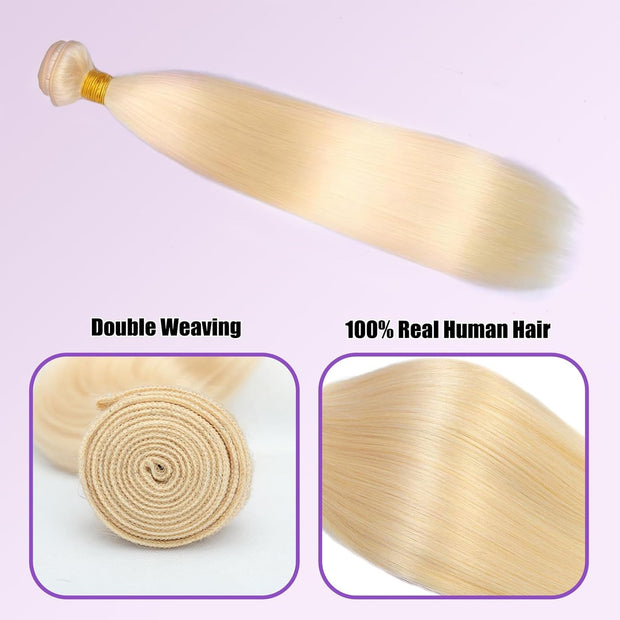 Premium 613 Gloden Blonde  Hair Straight Unprocessed 100 Human Hair Ash Blonde Color