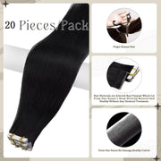 Tape In Hair Extensions Human Hair 50g Straight Black and Dark Brown Color With Replacement Tapes 20 Pcs, Remover