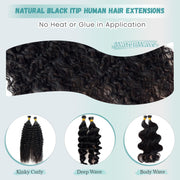 I-tip Premium Hair extensions Natural Black Straight