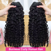 Burmese Curly Human Hair Bundles #1B Natural Color Wavy Mink Hair and 5*5 Transparent Closure For Women