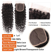 4x4 Lace Transparent Lace Closure Natural Wave Virgin Natural Human Hair