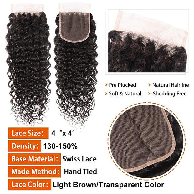 4x4 Lace Transparent Lace Closure Natural Wave Virgin Natural Human Hair
