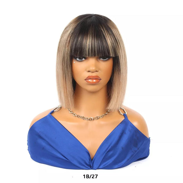 1B/27 Black to Blonde Ombre Straight Short Bob Wigs Human Hair None Lace Front Wigs 10inch (Copy)