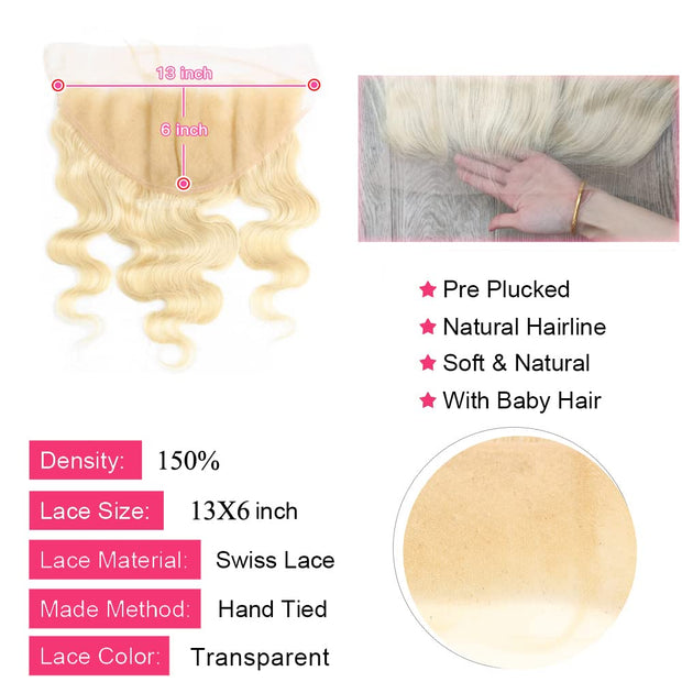 13x6 HD Lace Frontal 613 Blonde Body Wave 100% Human Hair