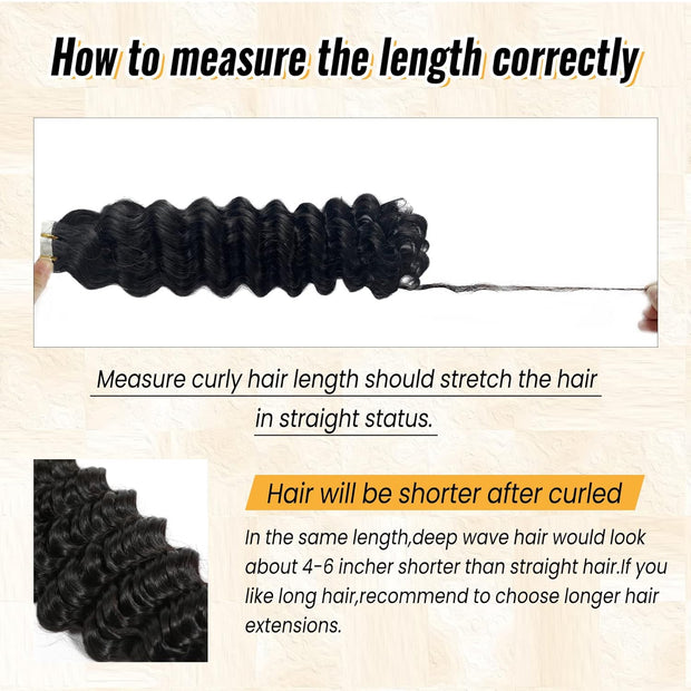 Tape-in Premium Human Hair Natural Color Deep Wave - 20Pcs/Pack